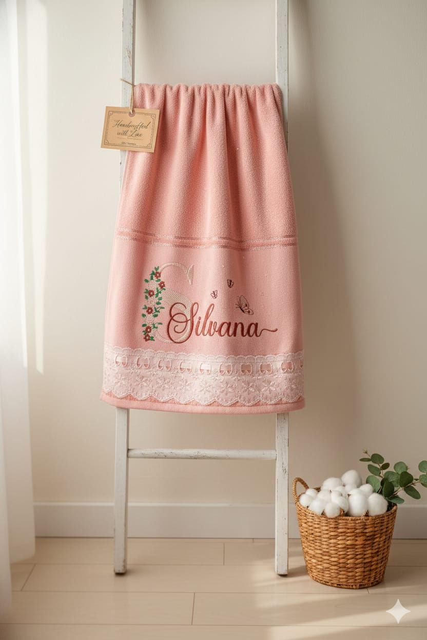 Miniatura: Toalha Personalizada com Nome, desenho e barrado (Toalha aveludada)