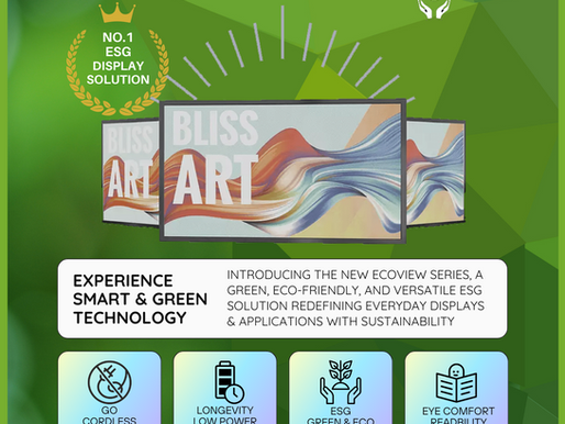 Bliss Art green technology display illustration showcasing smart and eco-friendly dynamic E-Ink signage by Boredbeans.