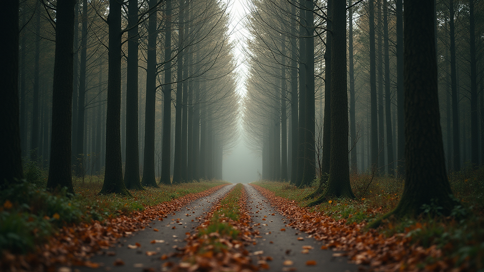 Eye-level view of a serene forest path surrounded by tall trees