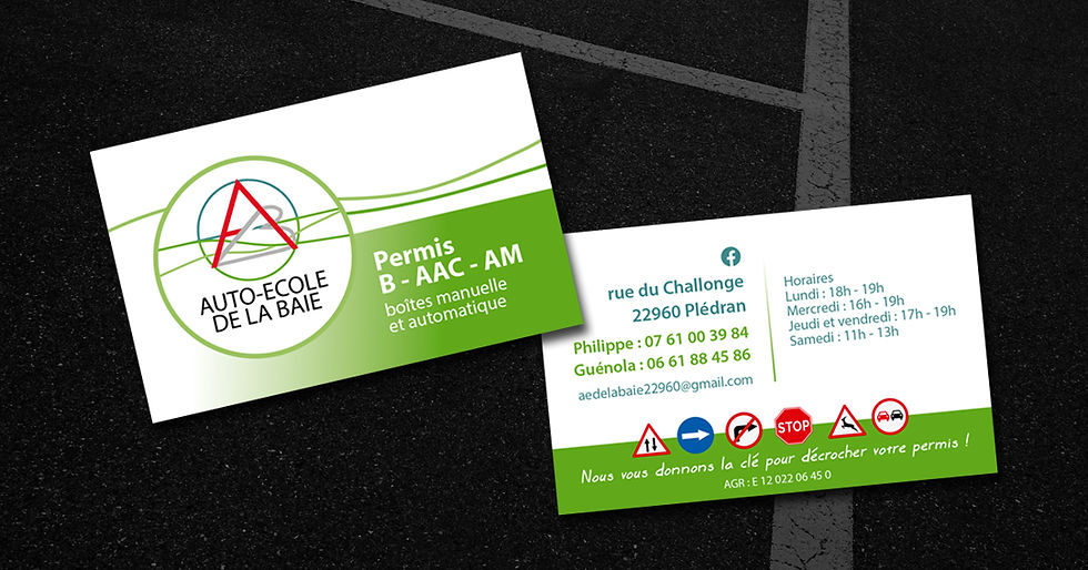 cartes de visite pour auto-école à Plédran
