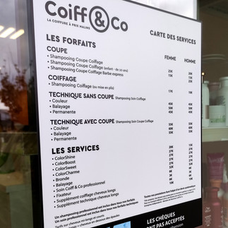 Adhésif pour vitrage extérieur, grille tarifaire salon de coiffure
