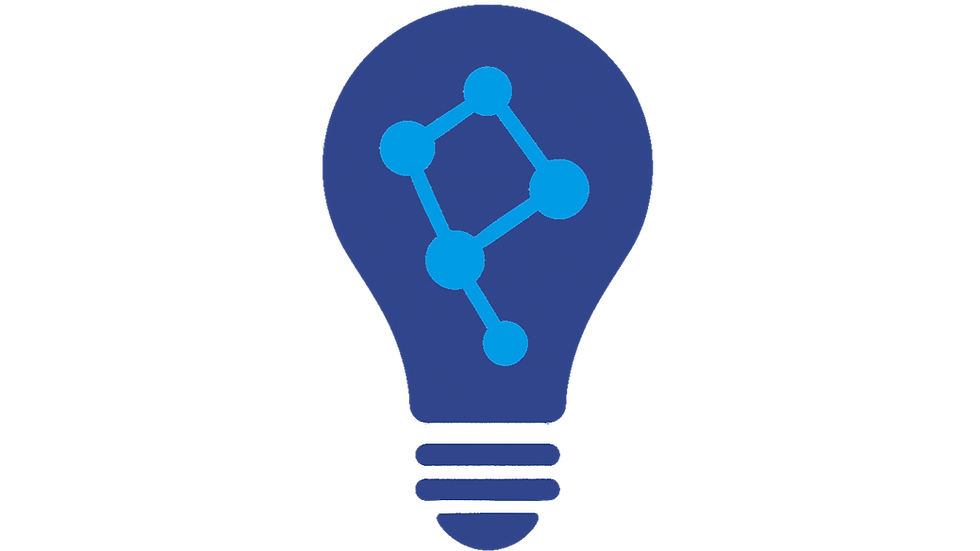 Dunkelblaue Comic-Glühbirne, darin ein hellblaues, neuronales Netz