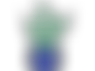 Dunkelblauer Comic-Blumentopf mit drei Grünpflanzen darin