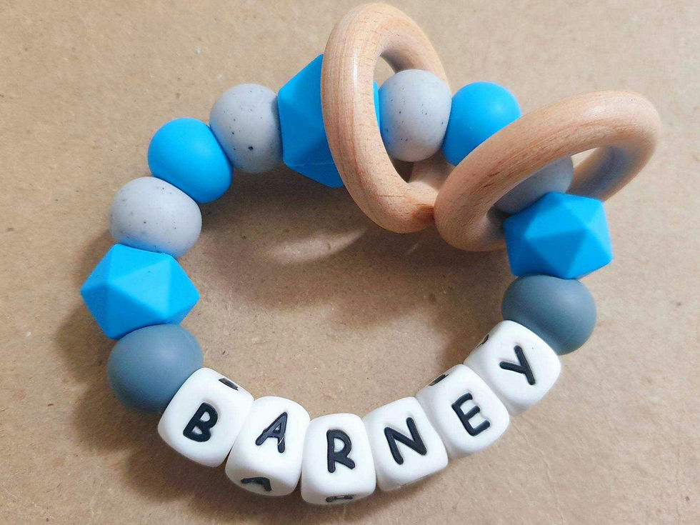 Personalised Teething Toy- Bright Blue & Light Grey
