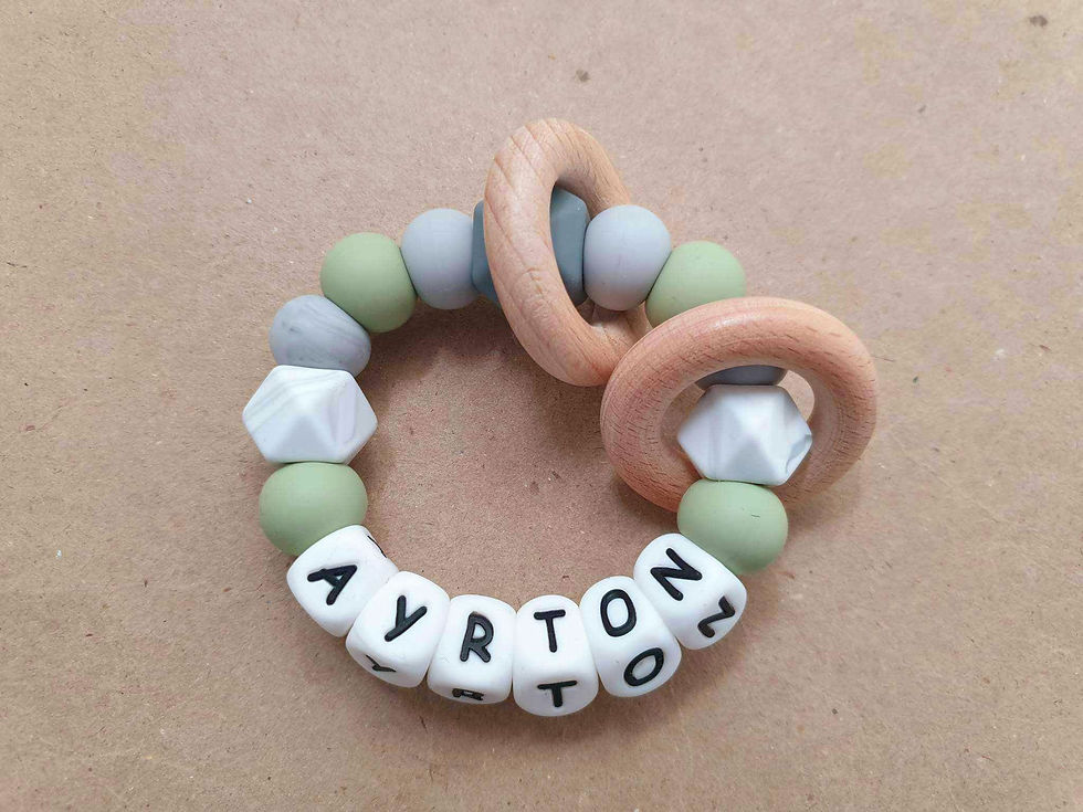 Thumbnail: Personalised Teething Toy -Sage Green & Greys
