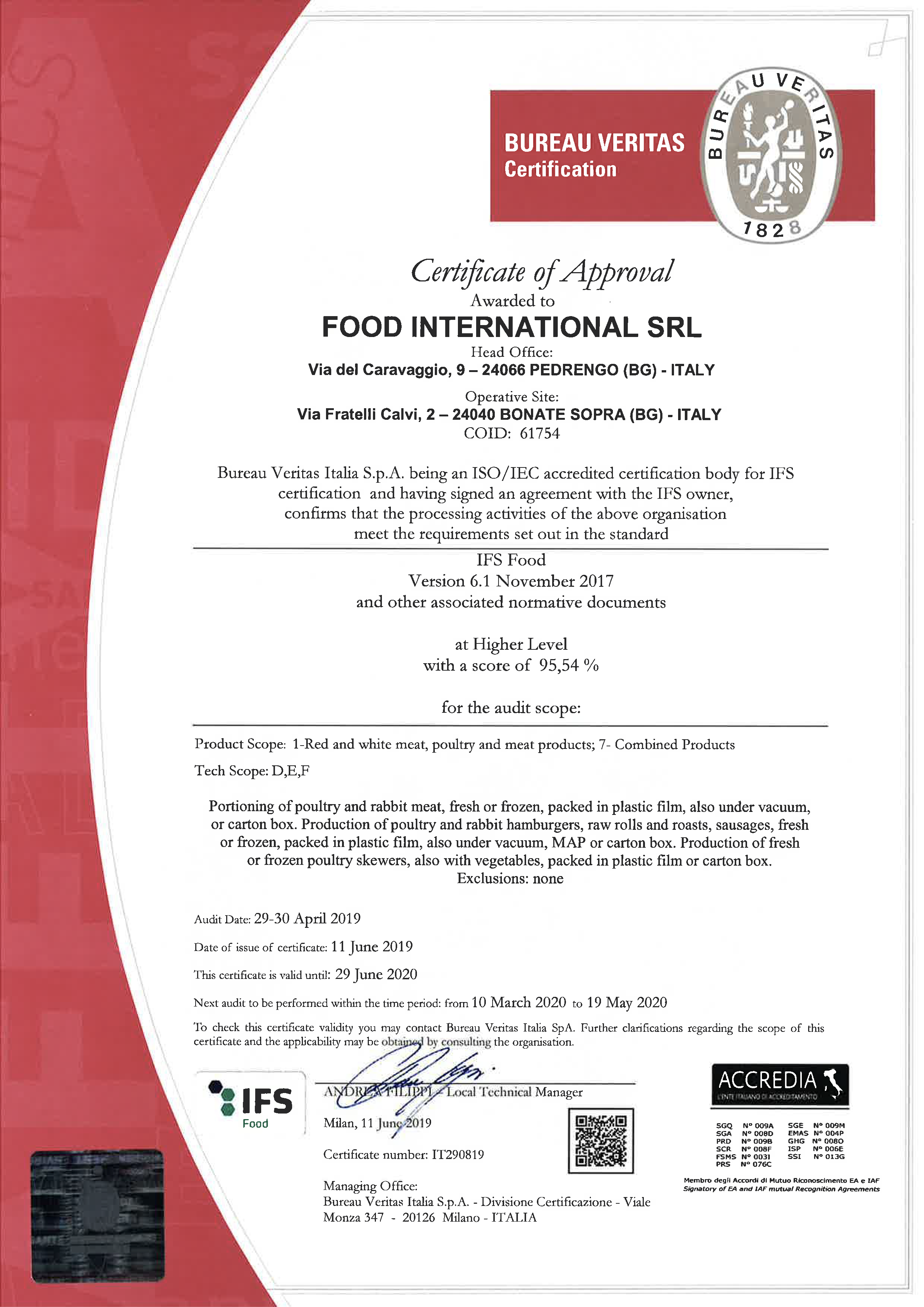 Certificato IFS Food 2019