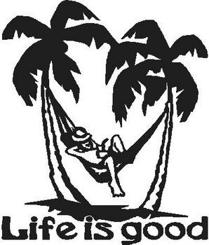 LIFE IS GOOD GUY IN HAMMOCK WITH PALM TREES DECAL