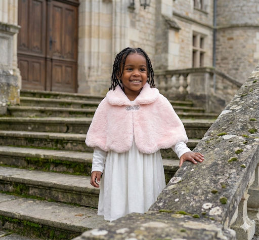 Girl's Blush Pink Faux Fur Princess Shoulder Wrap Shawl