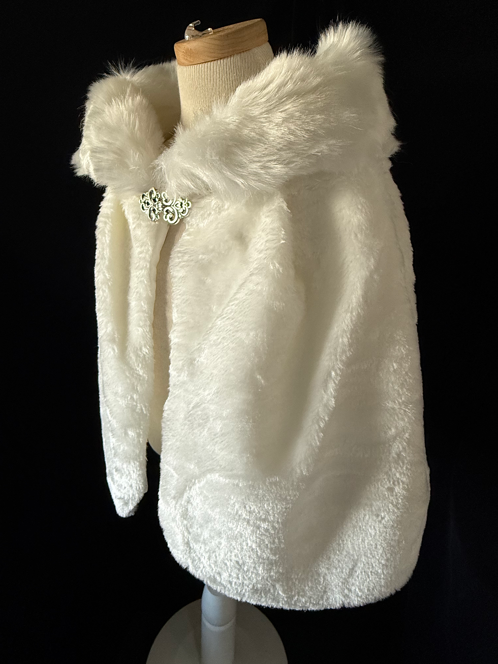 Thumbnail: Girl's Size 6 and Up White Faux Fur Shoulder Shawl