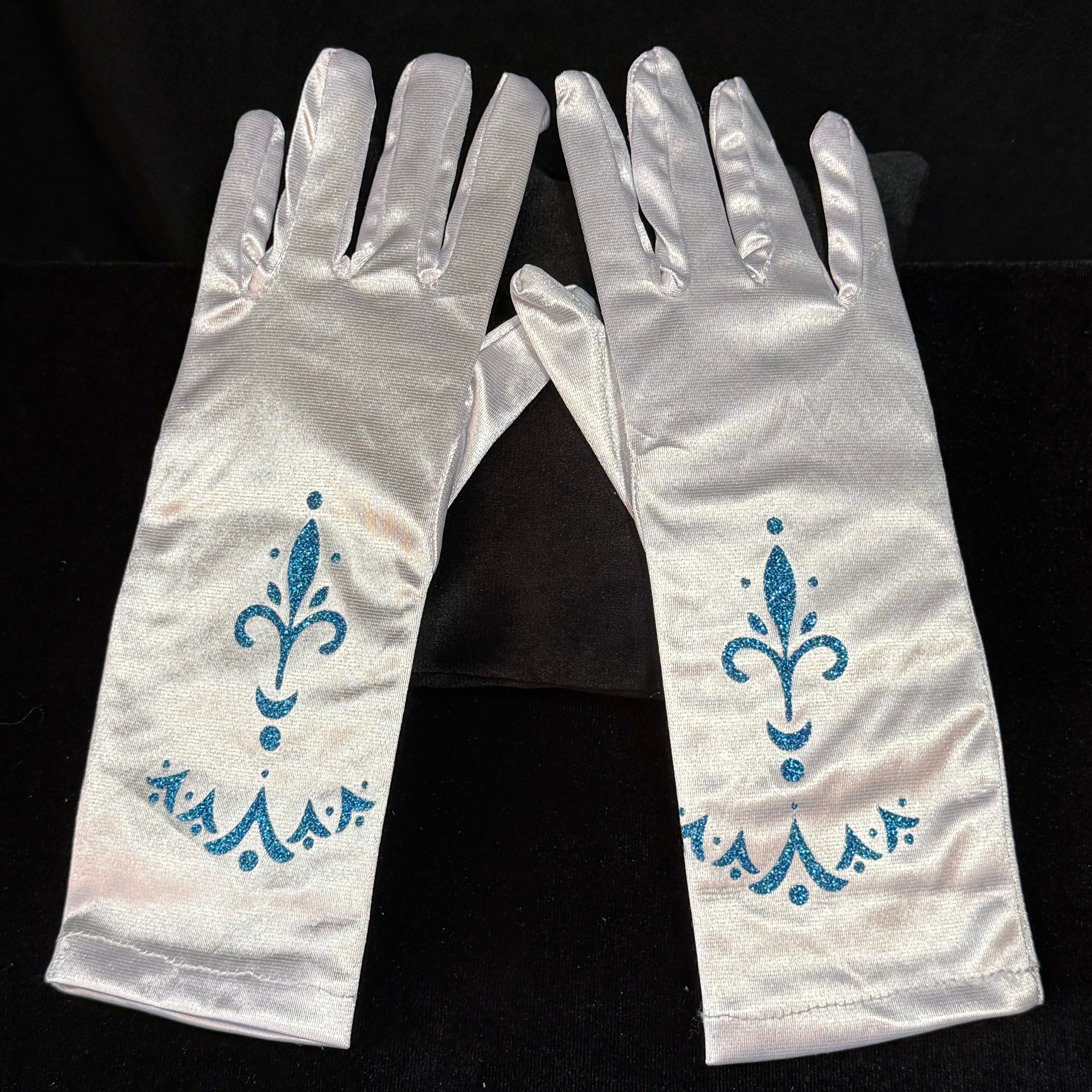 Girl’s Frozen Elsa White Glittered Satin Gloves