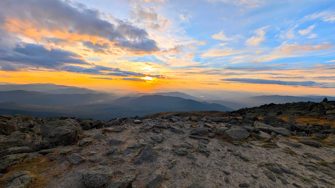 Sunset over a mountain range.