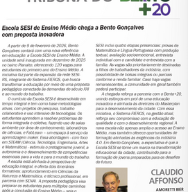 ESCOLA SESI DE ENSINO MÉDIO CHEGA A BENTO GONÇALVES COM PROPOSTA INOVADORA