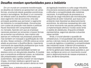 DESAFIOS REVELAM OPORTUNIDADES PARA A INDÚSTRIA