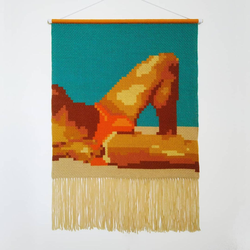 LARANJA SOLAR. Tapeçaria em ponto casa caiada. 75x108cm.-O tempo que eu passava na praia a