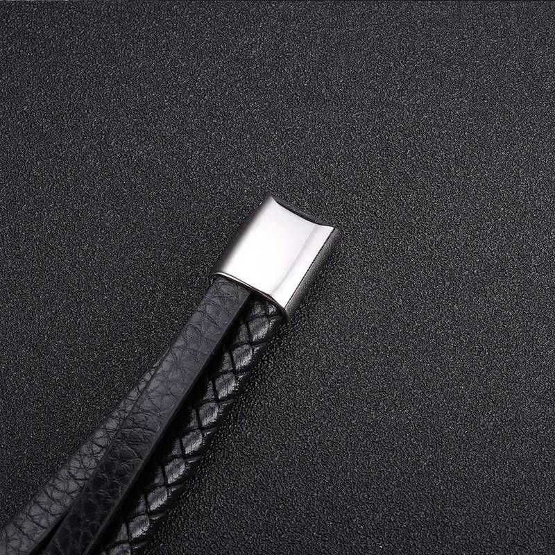 Miniatura: Brazalete de Cuero y Acero Inoxidable