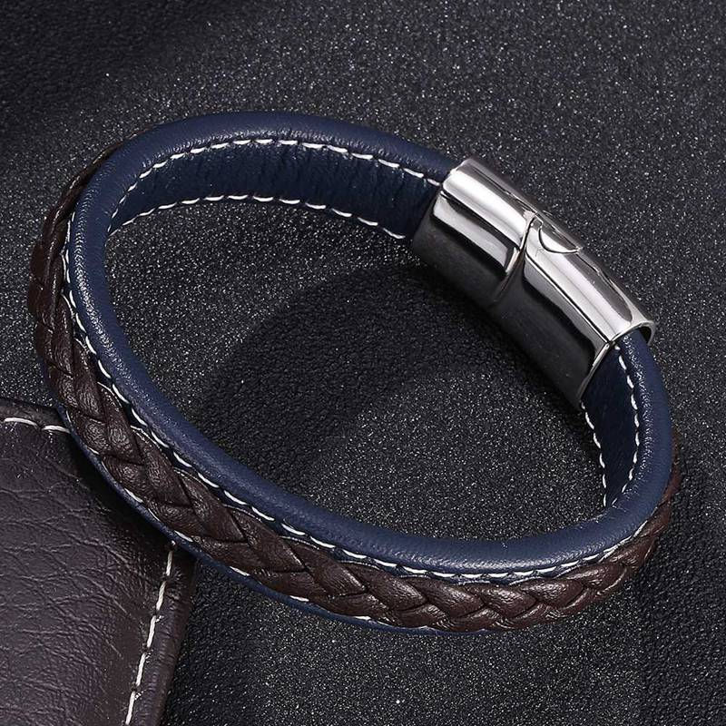 Miniatura: Brazalete de Cuero y Acero Inoxidable