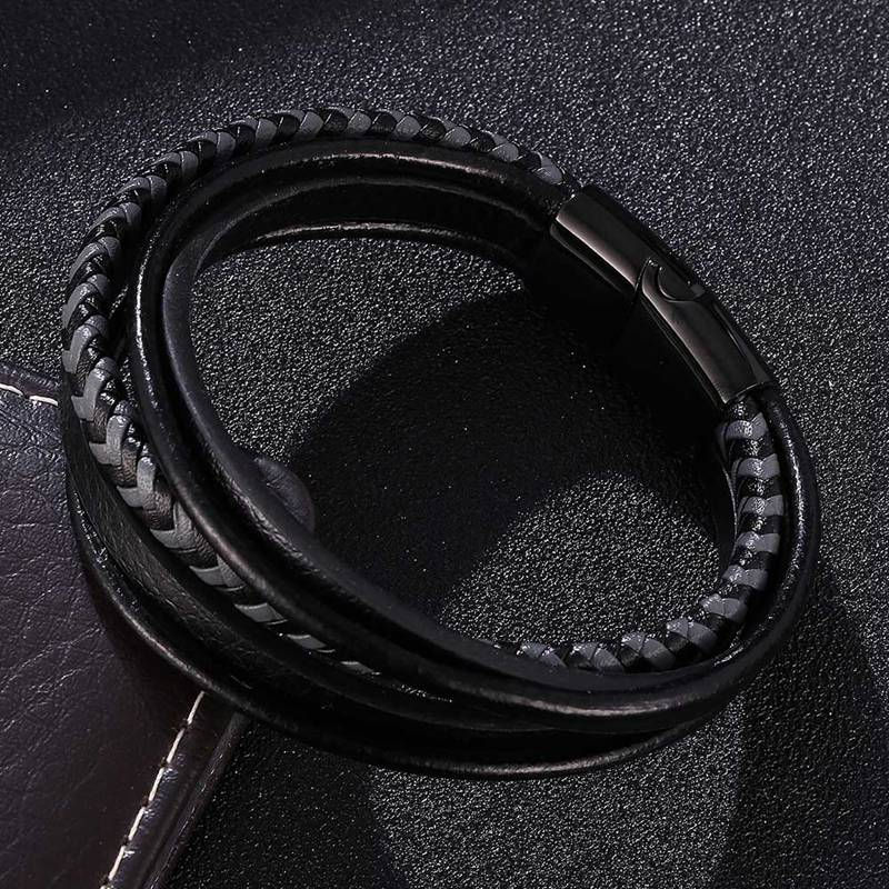 Miniatura: Brazalete de Cuero y Acero Inoxidable