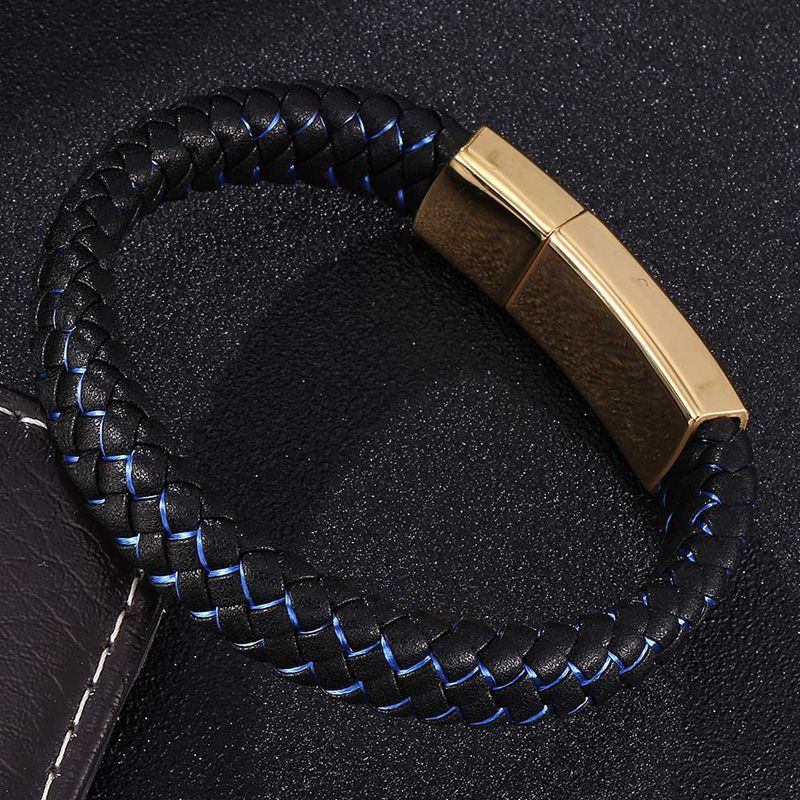 Miniatura: Brazalete de Cuero y Acero Inoxidable