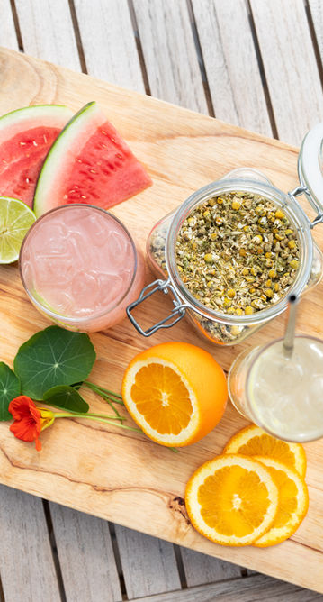 Watermelon, citrus, chamomile, and refreshing drinks