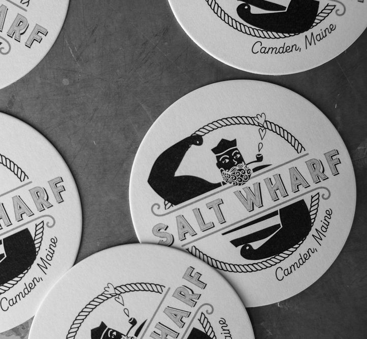 Salt Wharf Camden, Maine logo coasters