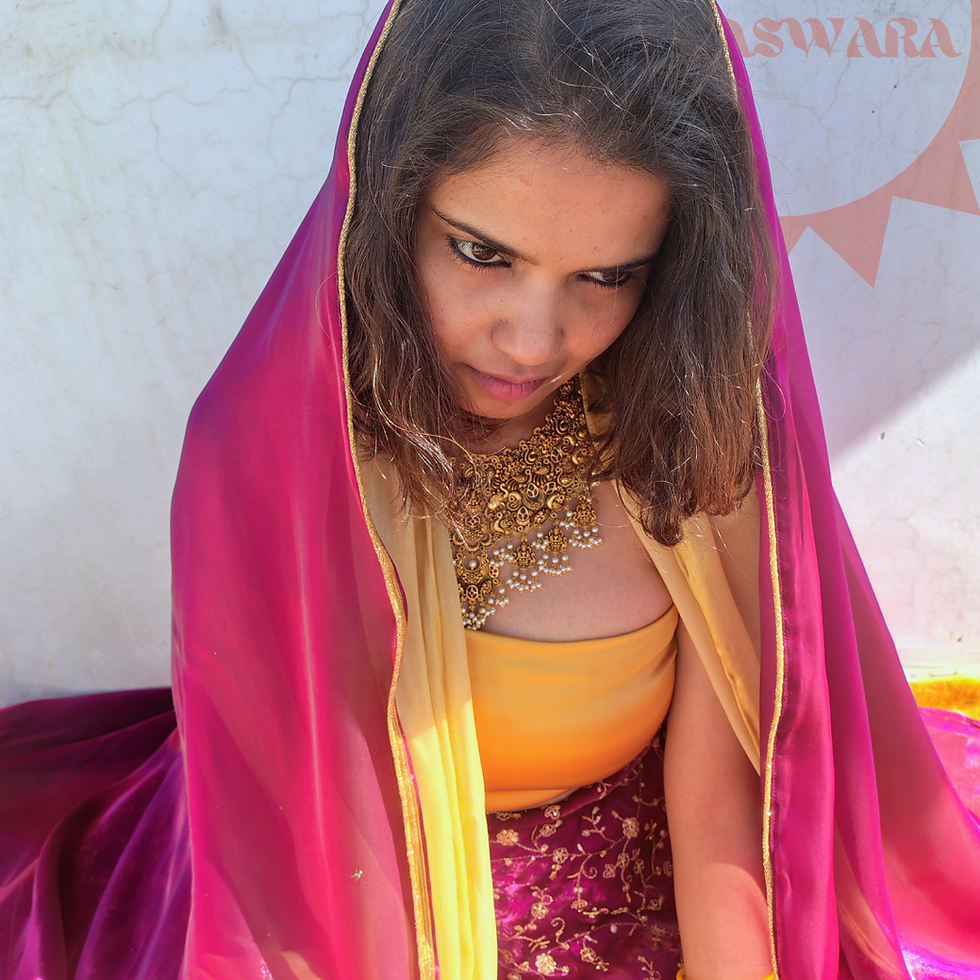 Thumbnail: Sahaswara Purple Dupatta Wore by a Model