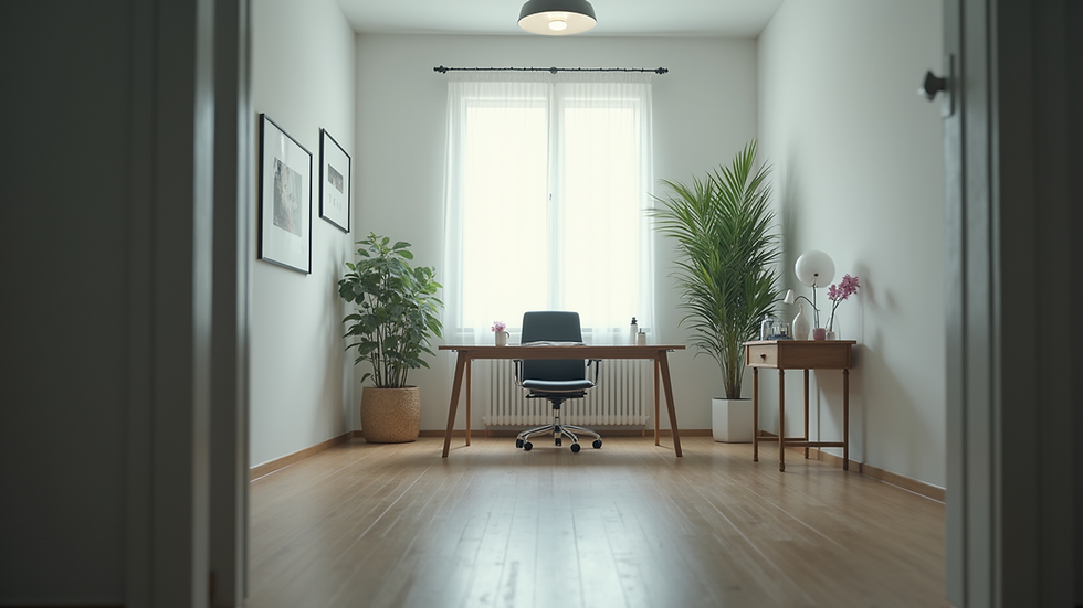 Eye-level view of a psychologist’s office with a desk and chair