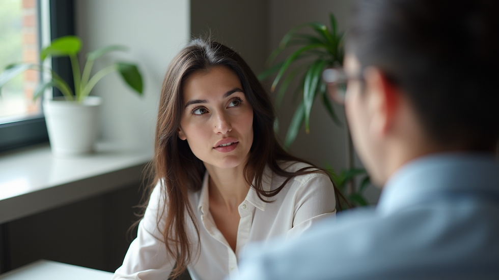 Close-up view of a career counselor discussing options with a student