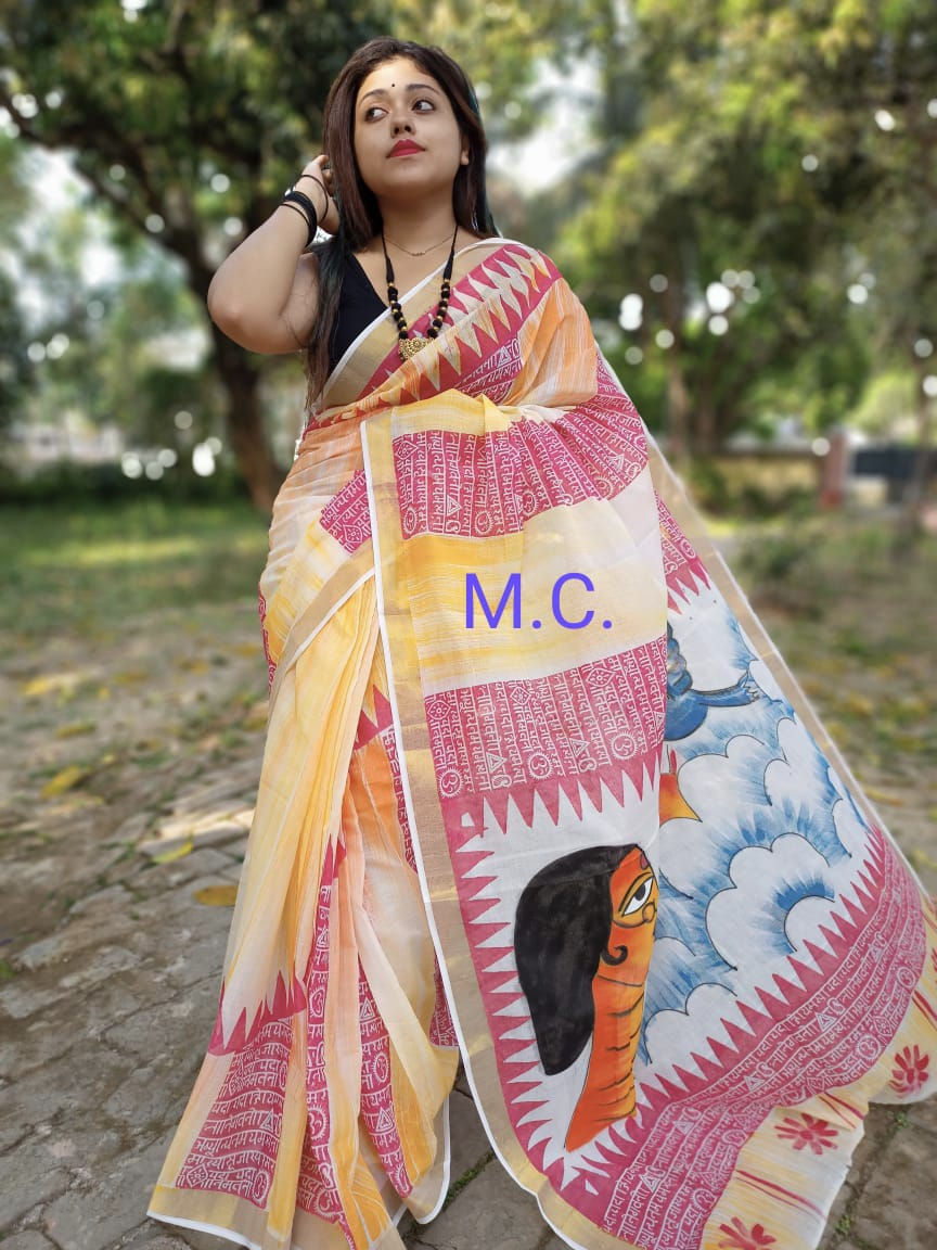 Thumbnail: Kerala Cotton Hand Print Saree