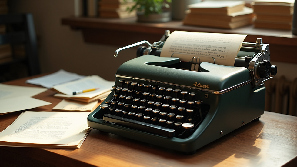 Close-up view of a vintage typewriter on a wooden table