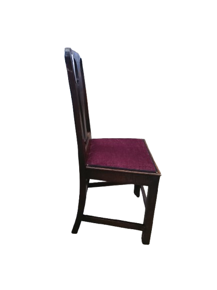 Thumbnail: Vintage Oak Chair Burgaudy Fabric Seat
