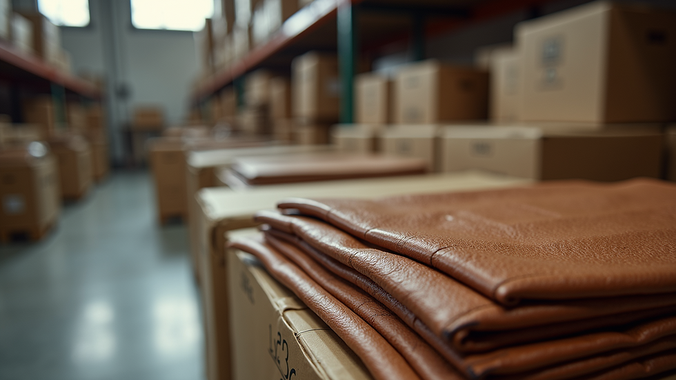 Eye-level view of packaged exotic leather ready for shipment