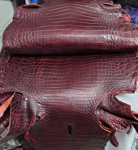 Crocodile Leather Black Cherry IBO Finish | exotic leathers by ray