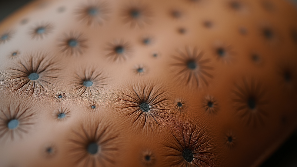 Close-up view of ostrich leather texture showing natural quill pattern