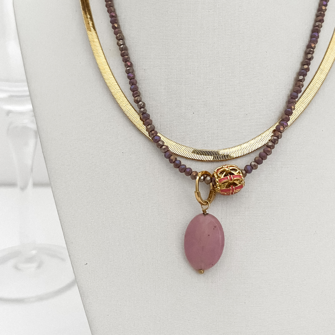 Pingente Pedra Rosa banho ouro 18k