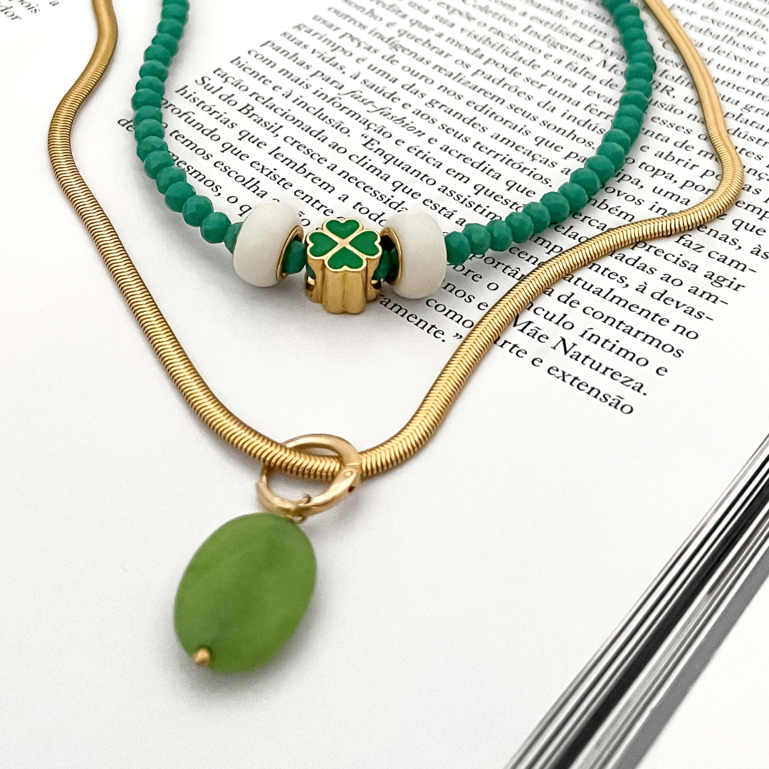 Pingente Pedra Verde banho ouro 18k