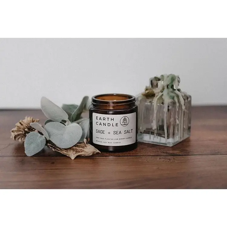 Natural Soy Wax Candle with Cotton Wick in Sage and Sea Salt Scent