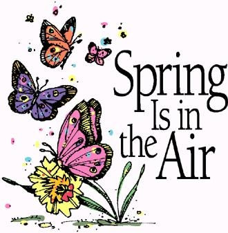 Illustration of three butterflies and a flower with text Spring Is In the Air
