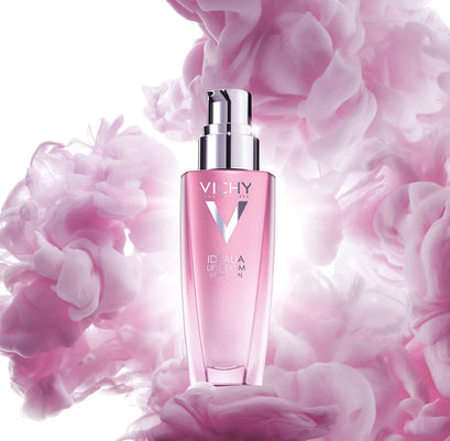 Retouche photo du sérum Vichy Idéalia avec textures roses