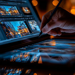 Main sur tablette graphique illustrant l’expertise de COSMETICS-PICTURES en retouche photo et post-production