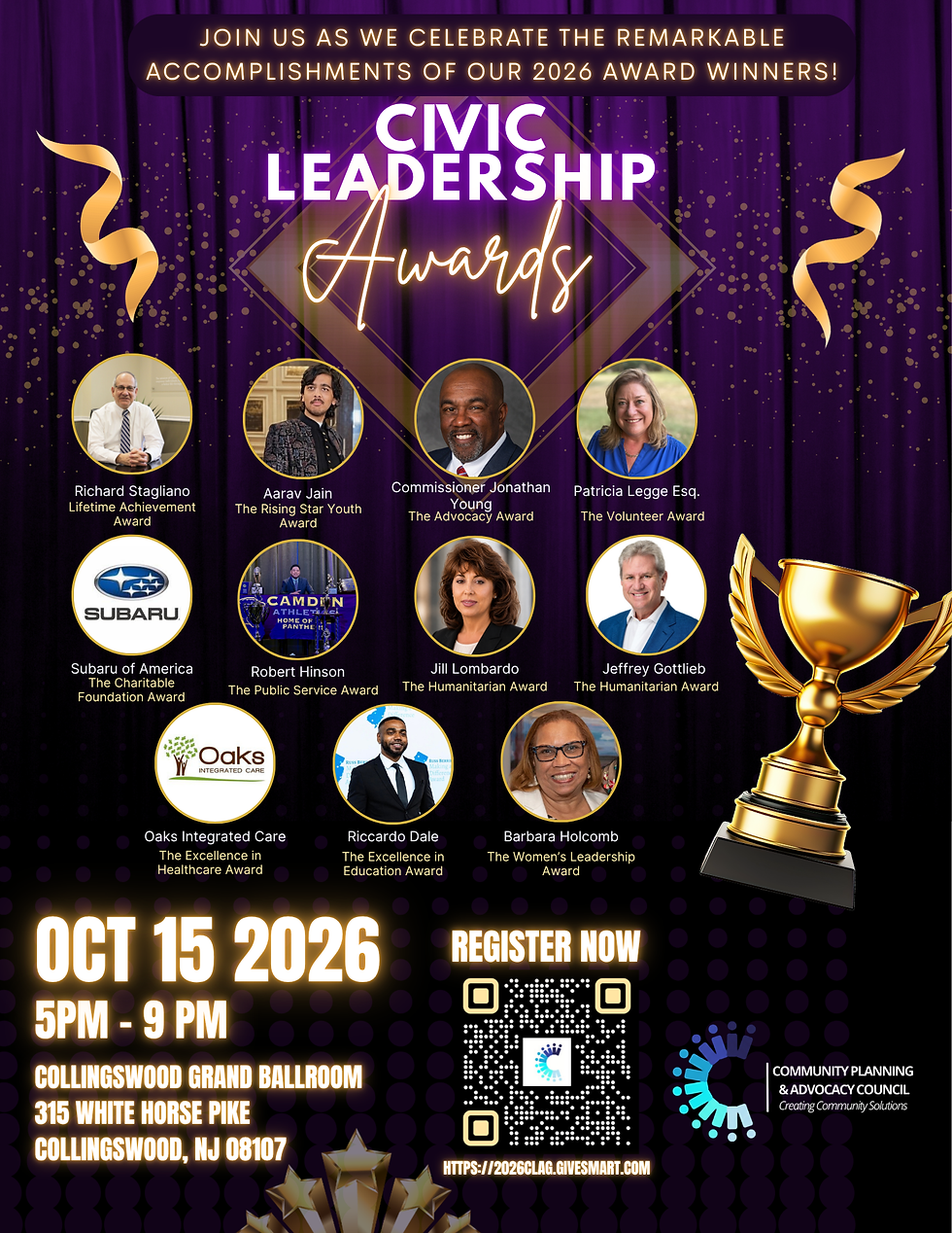 Join the Community Planning & Advocacy Council for an inspiring night of recognition and community celebration. We are proud to honor the individuals whose dedication and outstanding achievements make our community a better place.
