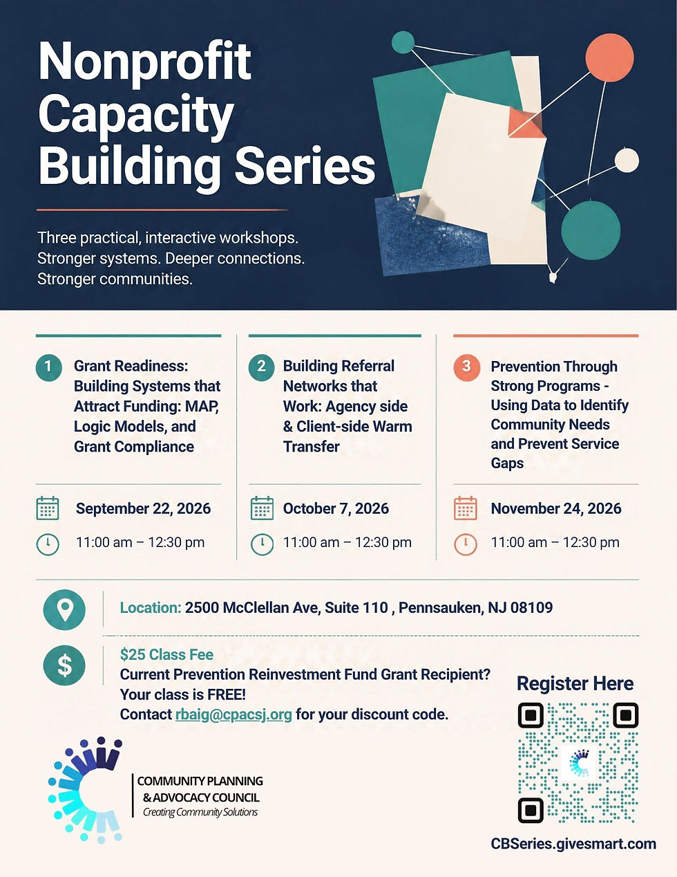 Three practical, interactive workshops. Stronger systems. Deeper connections. Stronger communities.