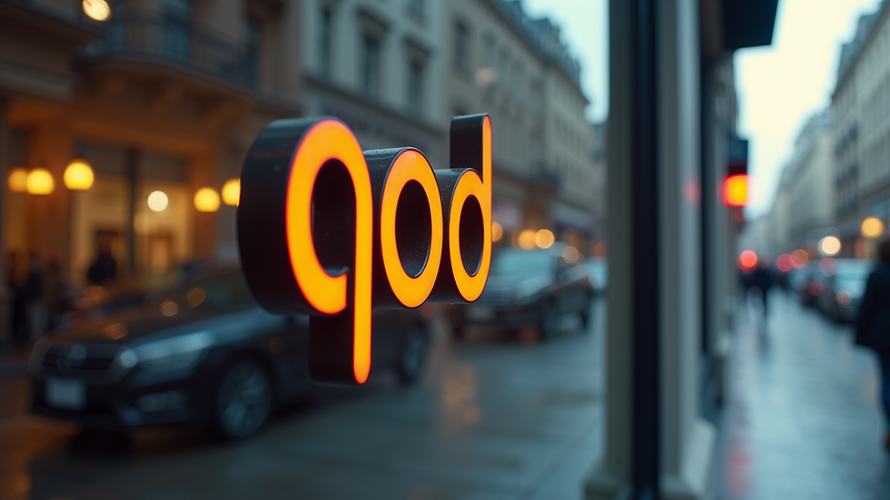 Eye-level view of a modern logo on a sleek storefront