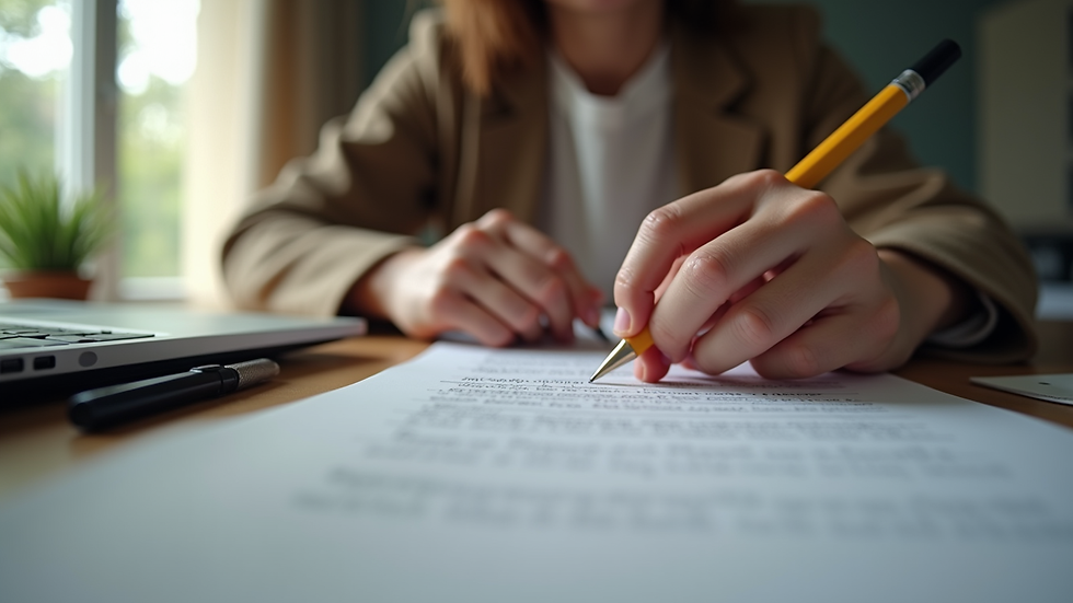 Eye-level view of a woman writing notes during an online course