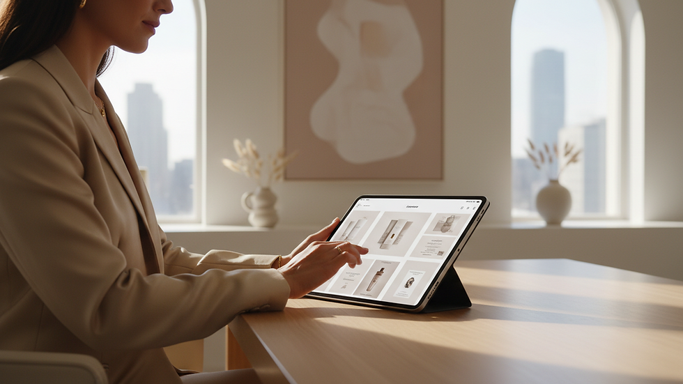Eye-level view of a luxury branding specialist working on a digital tablet