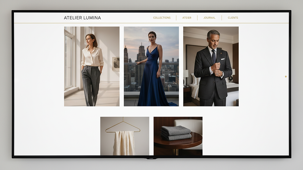 Eye-level view of a minimalist luxury brand website homepage
