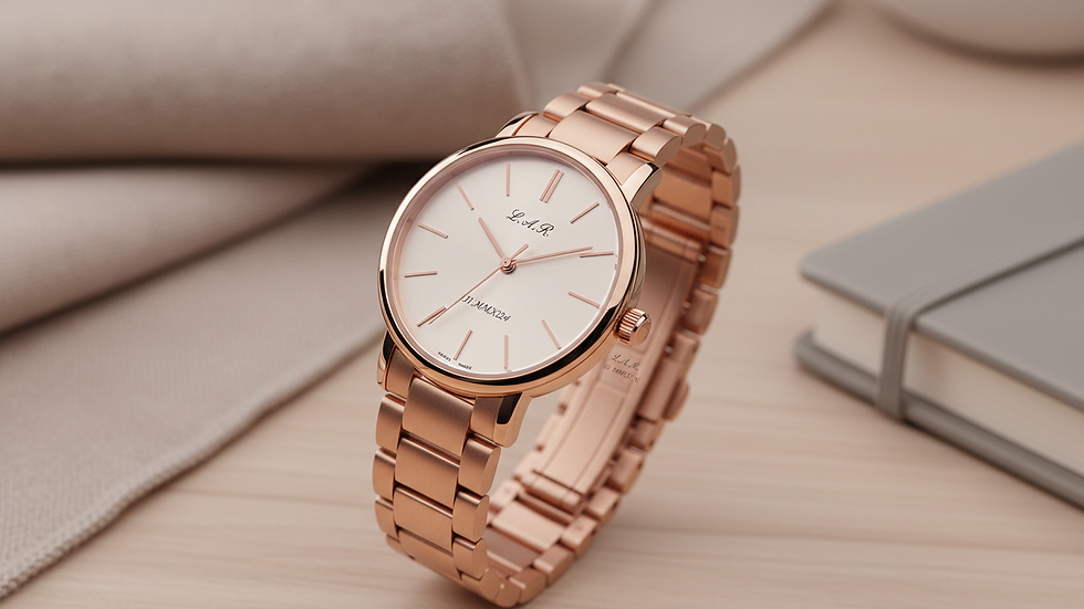 Close-up of a personalised luxury watch with custom engraving