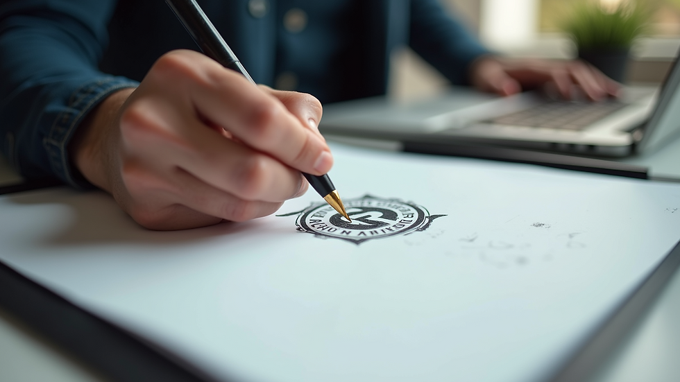 Eye-level view of a designer sketching a logo on paper