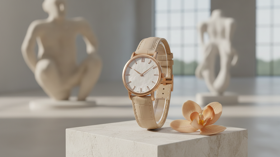 Eye-level view of a luxury watch with intricate craftsmanship