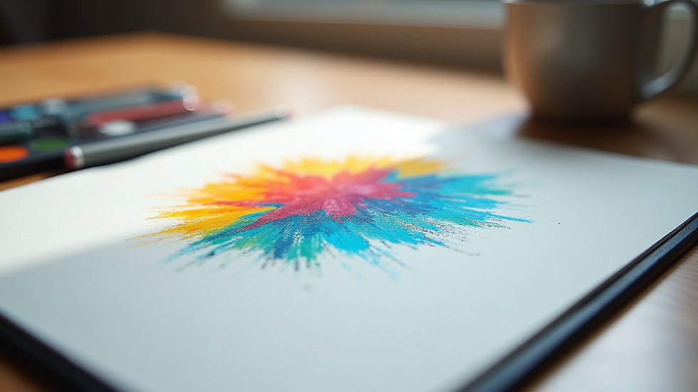 Eye-level view of a colorful logo design on a sketchpad