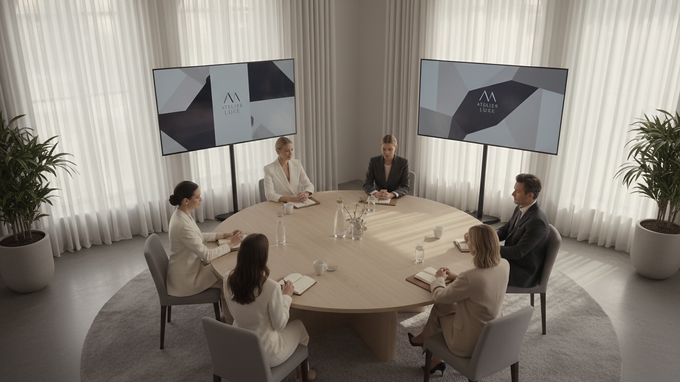 High angle view of a luxury brand strategy meeting with creative professionals
